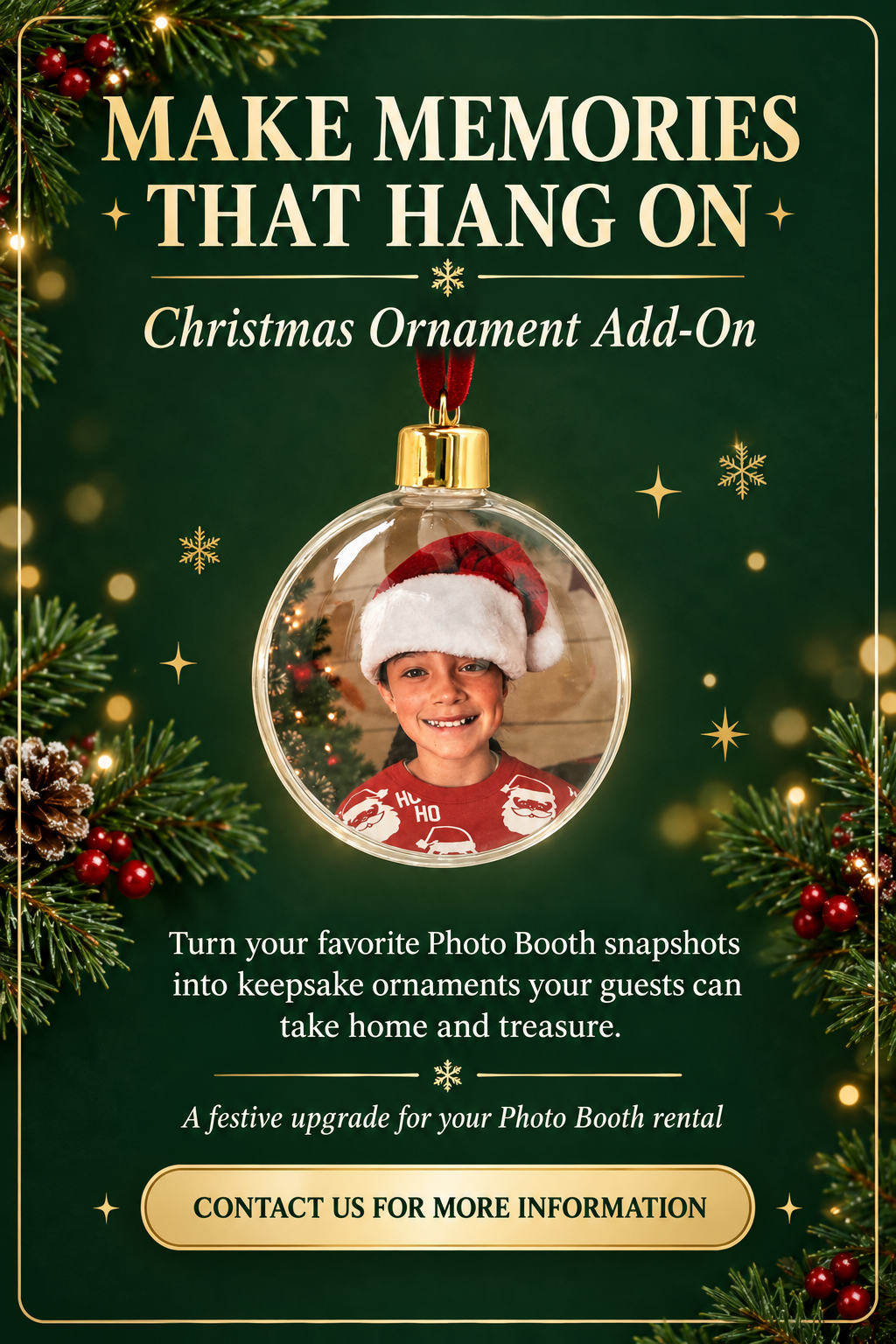 Personalized Christmas ornament photo booth add-on that turns event photos into custom holiday keepsake ornaments.